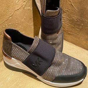 Black & gold monogram metallic sneakers